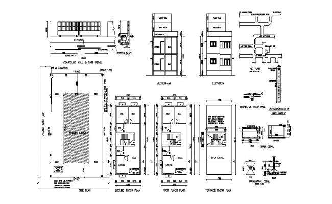 Madan house detailed architecture project with water tank dwg file