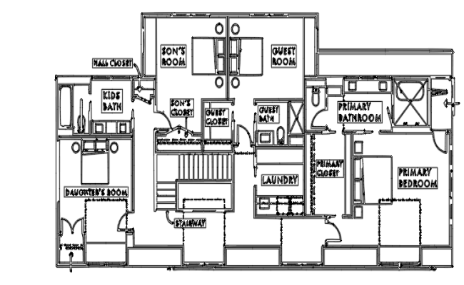 Second floor plan of house DWG AutoCAD file