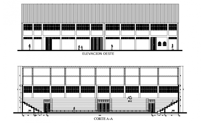  Section and elevation of the municipal building details are given in this 2D Autocad DWG drawing file.  Download the 2D Autocad DWG drawing file.