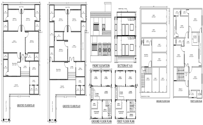 Small 2 Floor Bungalow Plan with 3BHK Design AutoCAD DWG