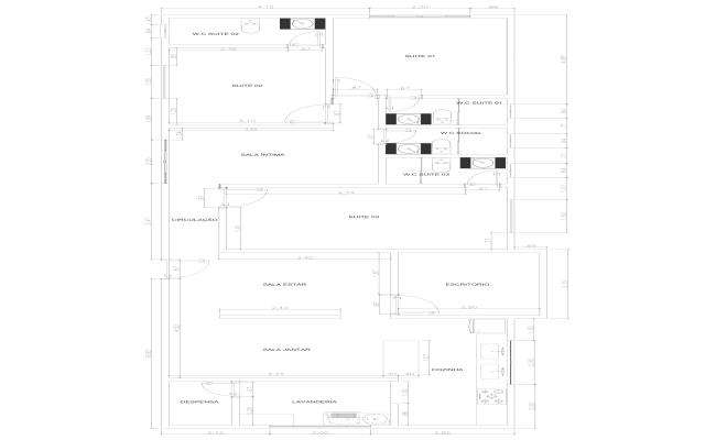 Spanish house plan DWG format with labeled dimension