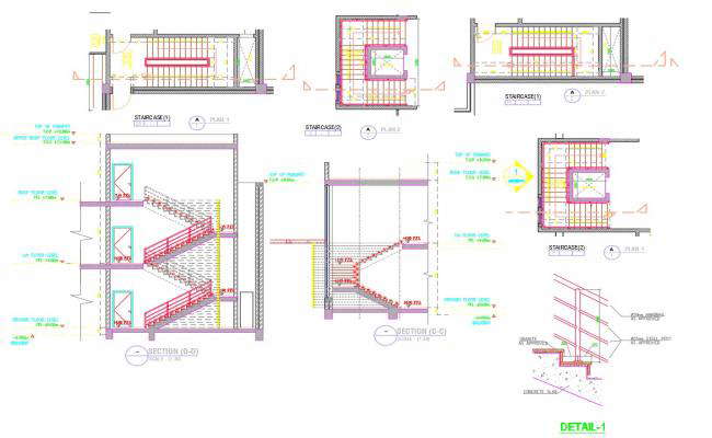 Stair constructions detail cad drawing 