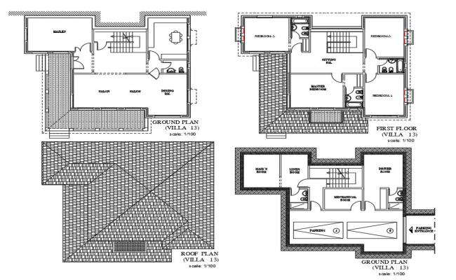 The DWG AutoCad 2D drawing file having the Individual villa floor plan with Basement car park facilities(Villa House Floor Plan). Download the AutoCAD 2D DWG file. 