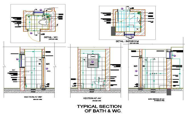 Toilet Plan And Section Drawing DWG File
