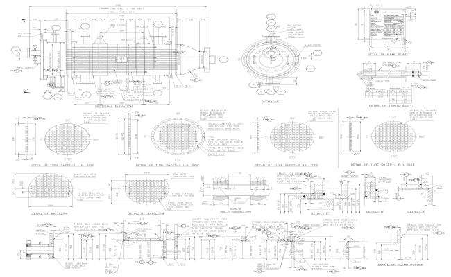 Tube sheet plan section and elevation detail DWG AutoCAD drawing