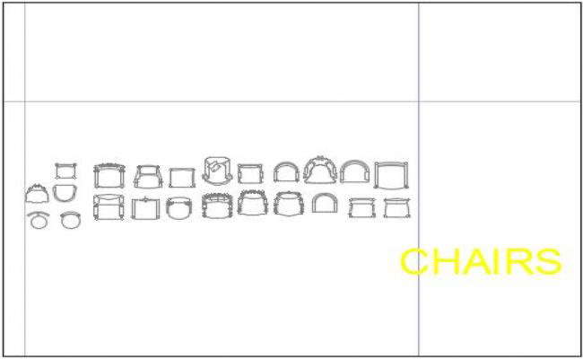 2D AutoCAD Drawing of Multiple Chair Designs in DWG File