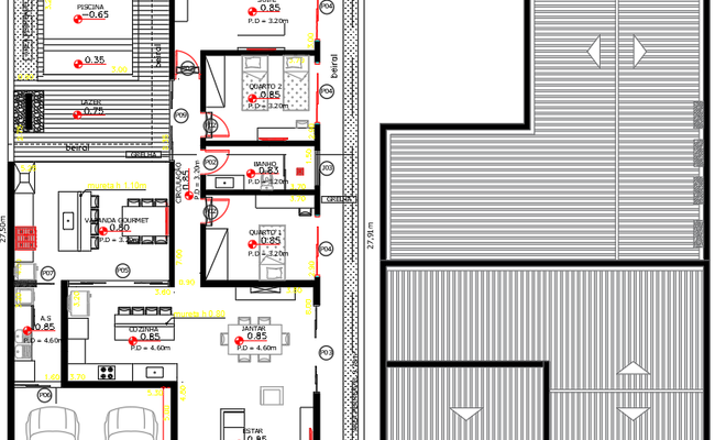 Modern House CAD Floor Plan with Roof Layout DWG