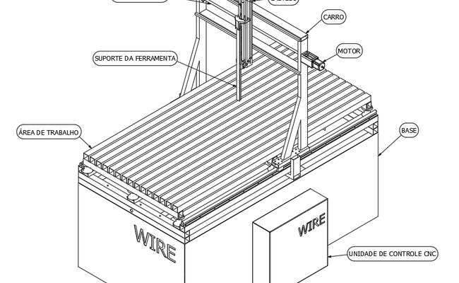 3D CAD Drawing of CNC Machine with Components