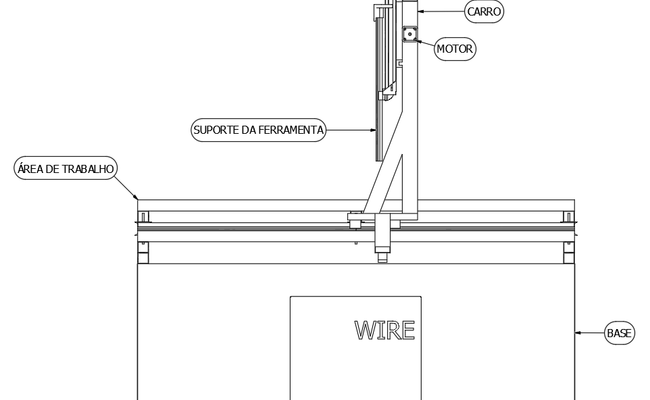2D Side View CAD Drawing of CNC Machine
