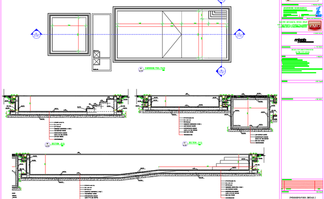 Swimming pool DWG files CAD drawings with details