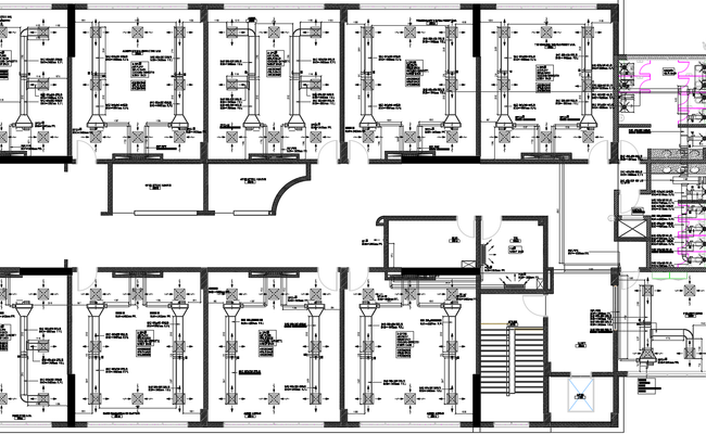 School building HVAC CAD files DWG plans with ducting layout design