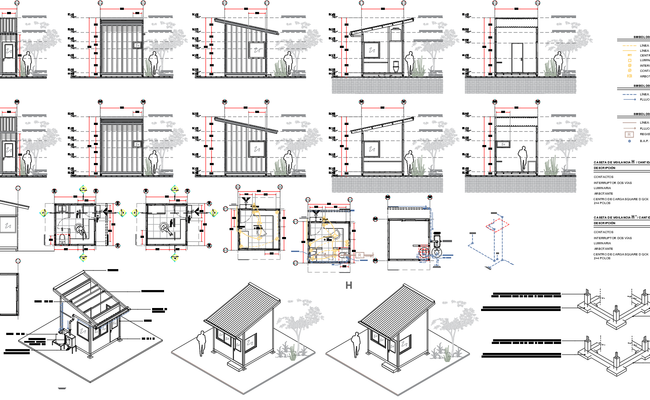 Small modular house CAD drawings with elevations and plans DWG