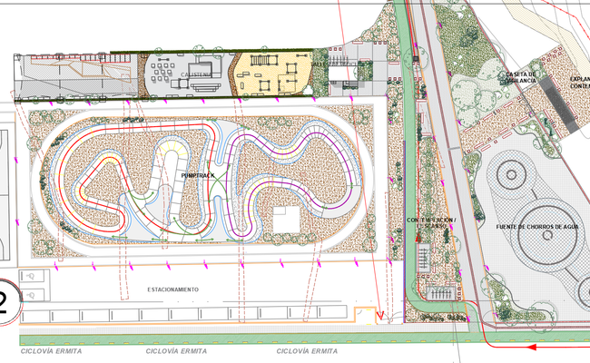 Landscape architectural site plan with pump track and park DWG