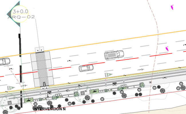 Urban roadway and pedestrian walkway design with crossing DWG