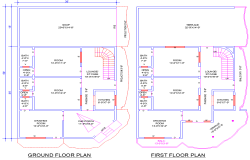 30'x60' Residential DWG Plan with 4 Bedrooms and Terraces