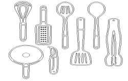Cooking utensils freehand outline design DWG AutoCAD drawing