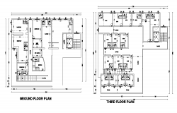 Ground floor and third floor plan of the hospital building is given in this 2D Autocad DWG drawing file.  Download the Autocad drawing file.