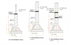 Internal and external wall of footing details are given in this 2D Autocad DWG drawing file.  Download the 2D Autocad drawing file.