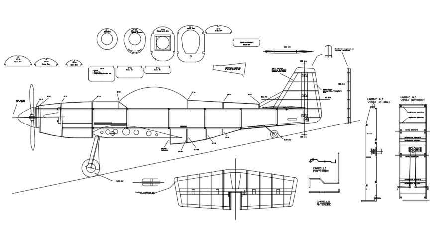  2d cad drawing of  P 51D  airplane autocad software