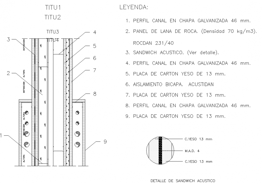  Plaster panels section plan autocad file