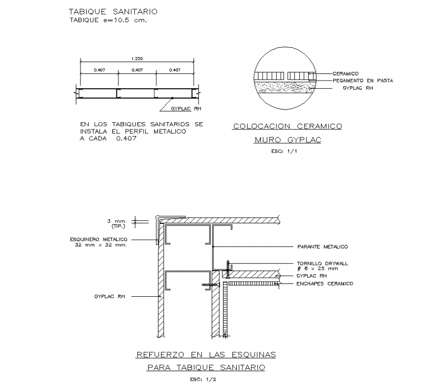  Reinforcement in the corners for sanitary partition autocad file