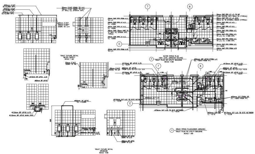  Section drawing of the sanitary block in dwg file