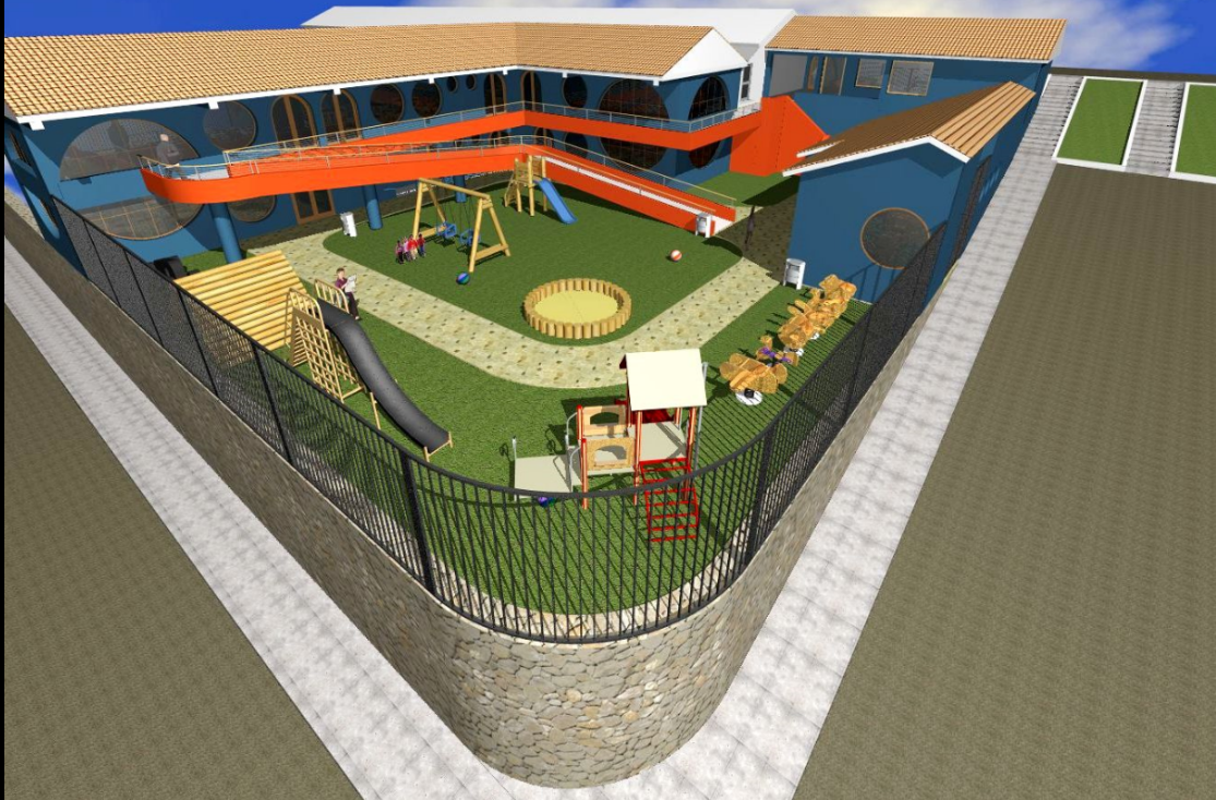 Side 3D View of Children Play School Building DWG File Layout