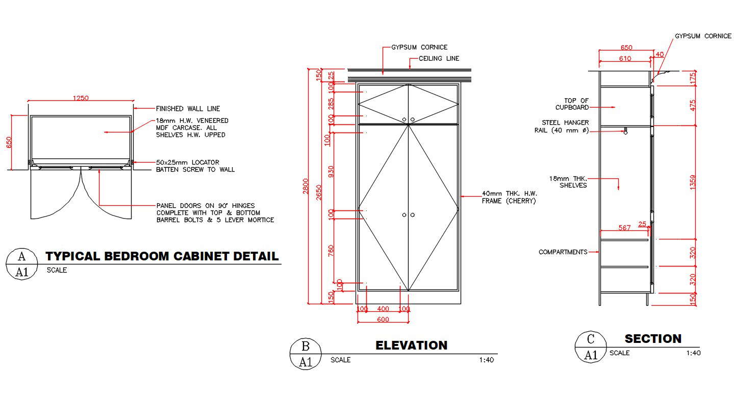 Bedroom Cabinet Free CAD Drawing
