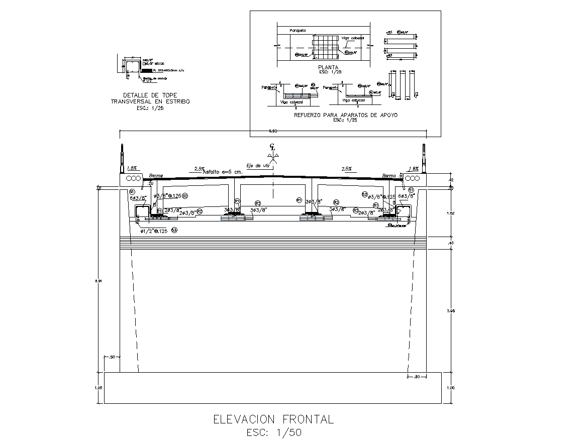  Detailed bridge inter-oceanic section plan dwg detail file.