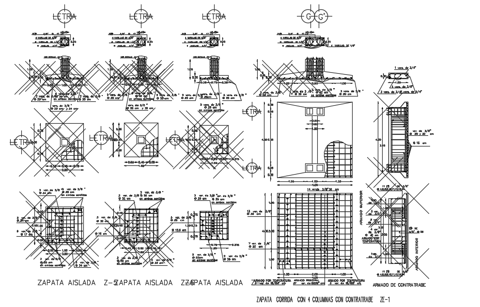  Isolated footing in armed concrete dwg file
