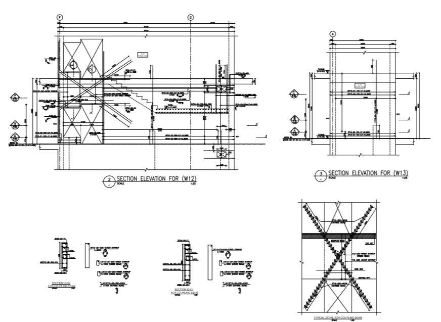  structural detail plan with section and elevation .
