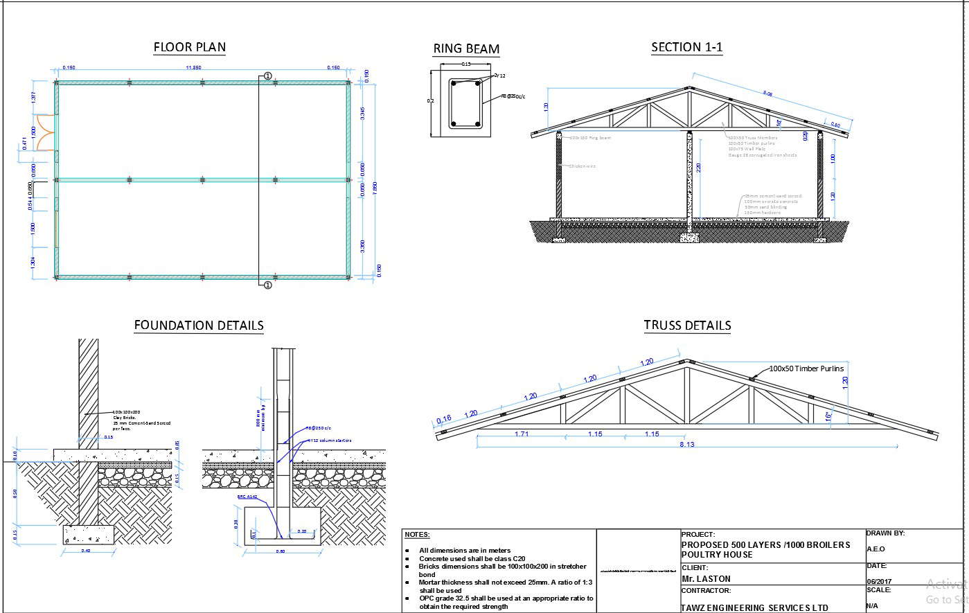 1000 Broilers Poultry House Design Drawing