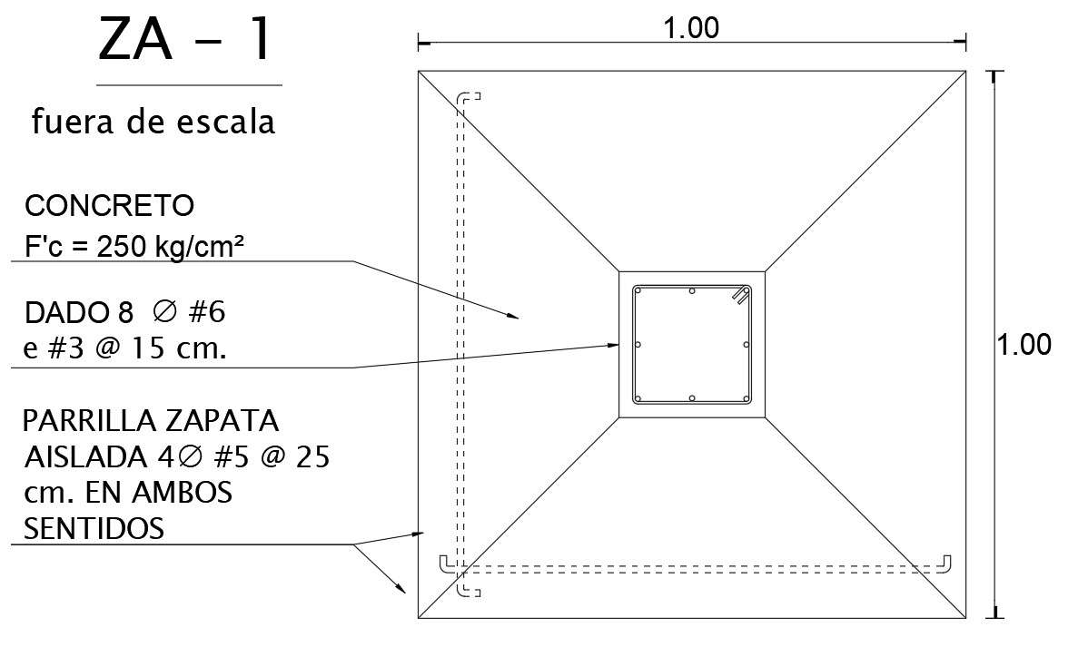1.00 x 1.00 size of footing Column detail drawing specified in this file | Download 2d autocad drawing file.