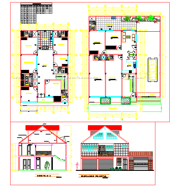 Duplex house AutoCAD drawing with detailed floor layout