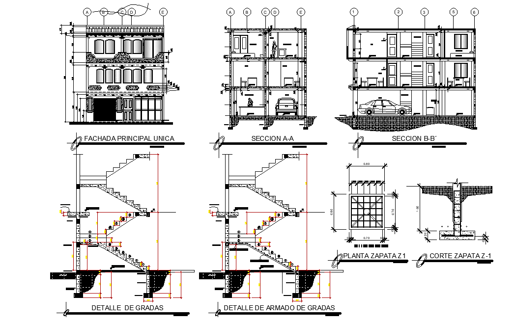 10X7 Meter Office Building Section Elevation Design Download DWG File
