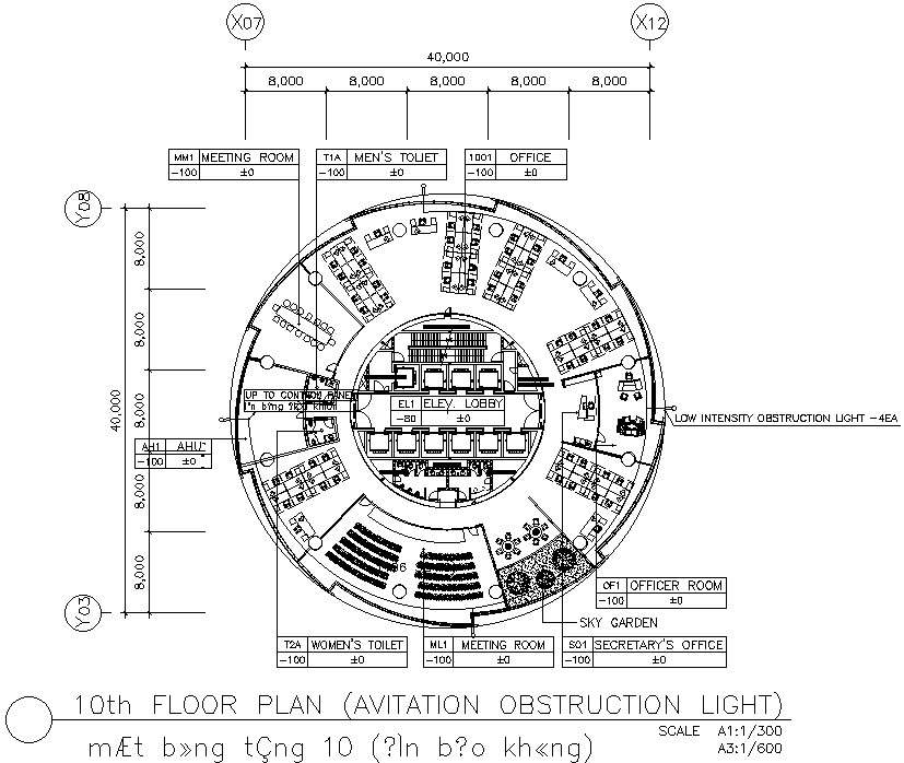 10th floor plan of aviation obstruction light in detail AutoCAD drawing, dwg file, CAD file