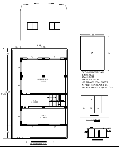 11.39m x 7.88m Office Plan with Lobby & Working Area in Cad dwg