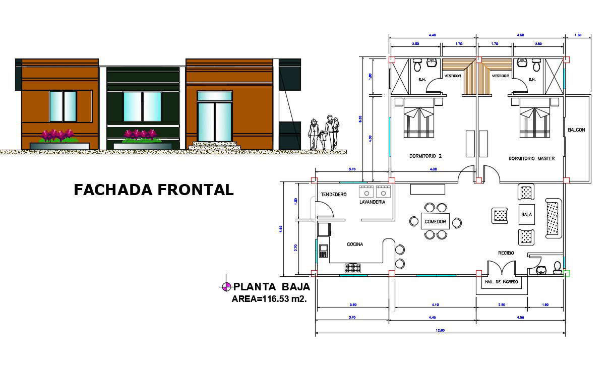115 SQ Meter House Plan AutoCAD Drawing