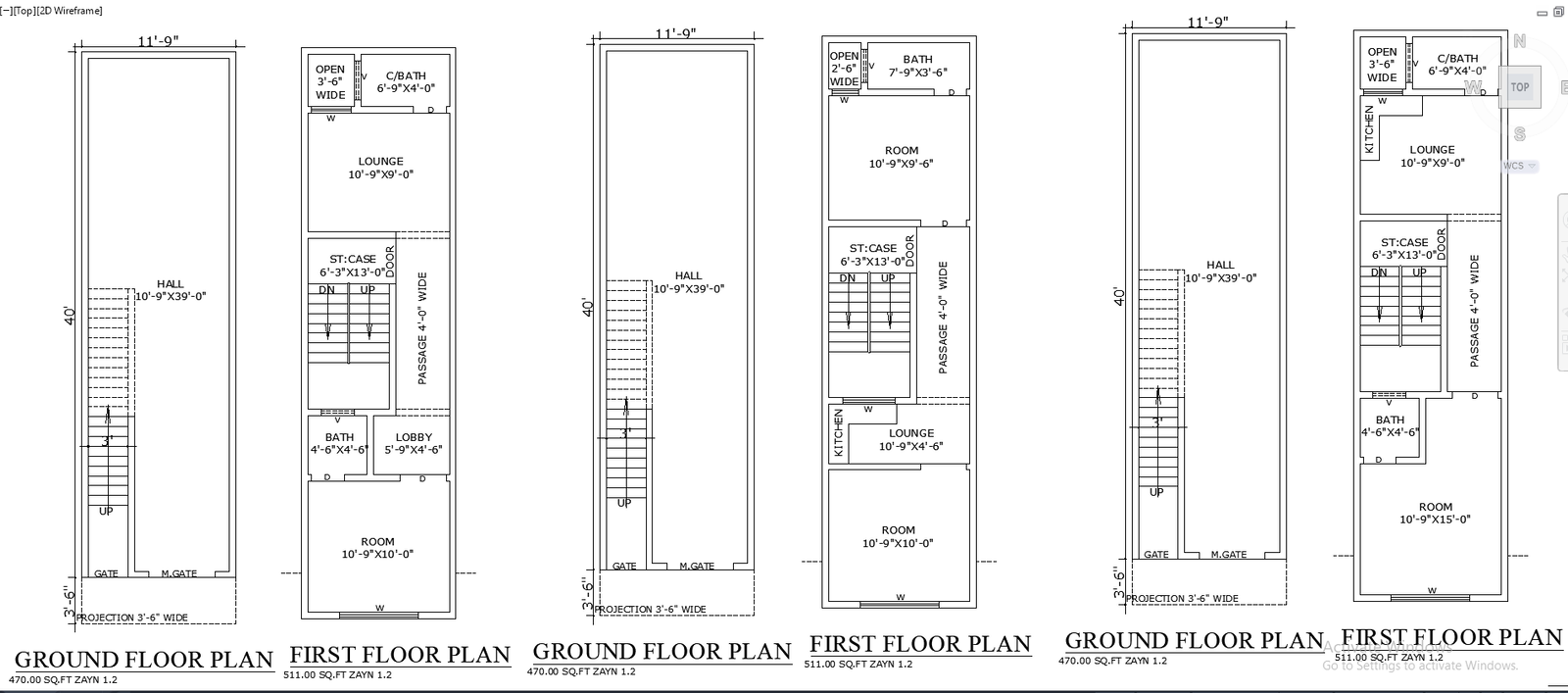 11-9x43-6 Small House Plan with Lounge and Kitchen DWG File