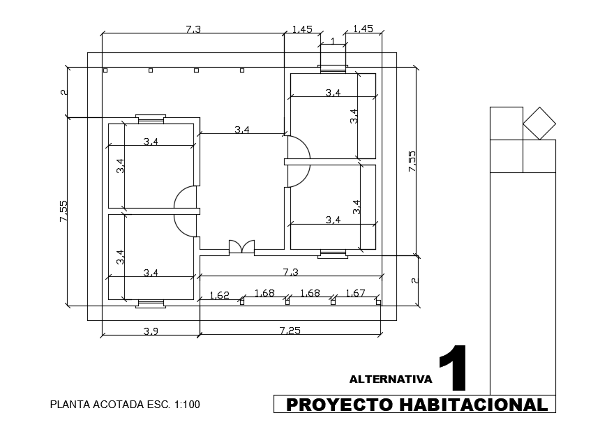 11x10m bedrooms plan acotada 2d drawing is given in this file