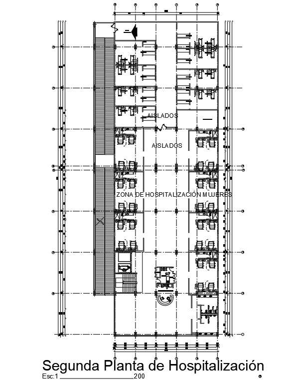 11x34m second floor of hospitalization is given in this Autocad drawing file.  Download the Autocad file now.