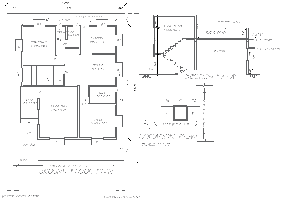 12.19mx15.24m House Plan DWG with Section and Location