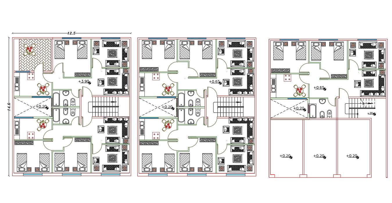 12 X 14 Meter Apartment House Furniture Layout Plan 