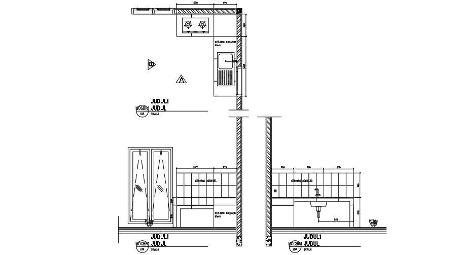12x20m house plan kitchen CAD blocks