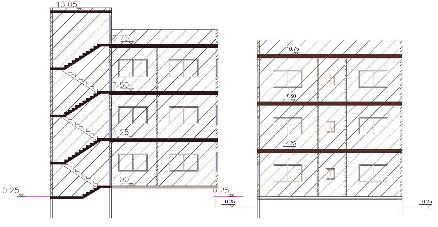 1300 Squire Feet Apartment Building Section Drawing CAD File