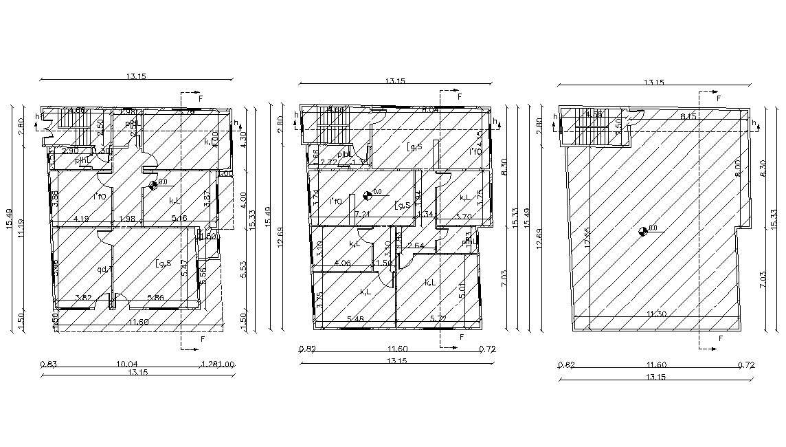 13.15 X 15.49 Meter Bungalow Drawing CAD File 