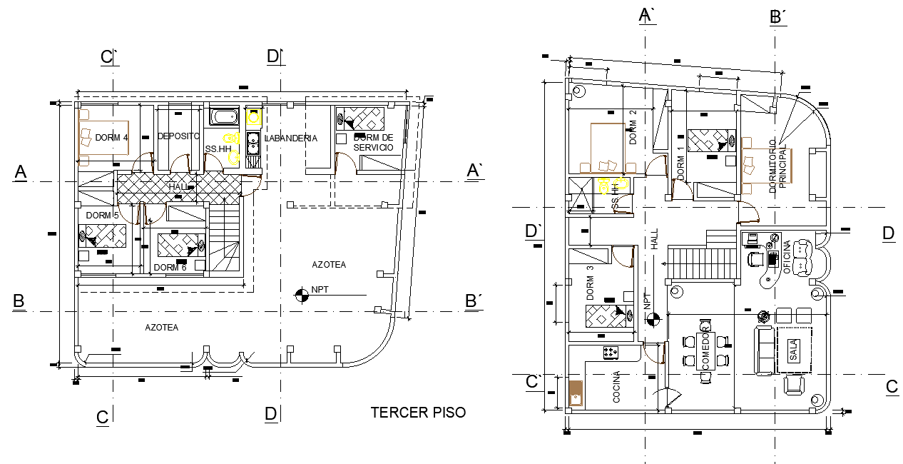 13x10m house plan is given in this 2D Autocad DWG drawing file. Download the Autocad drawing file.