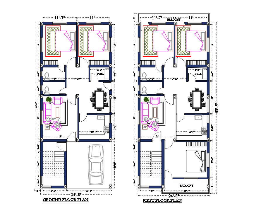 1400 SQFT House Architecture Plan AutoCAD Drawing Download DWG File