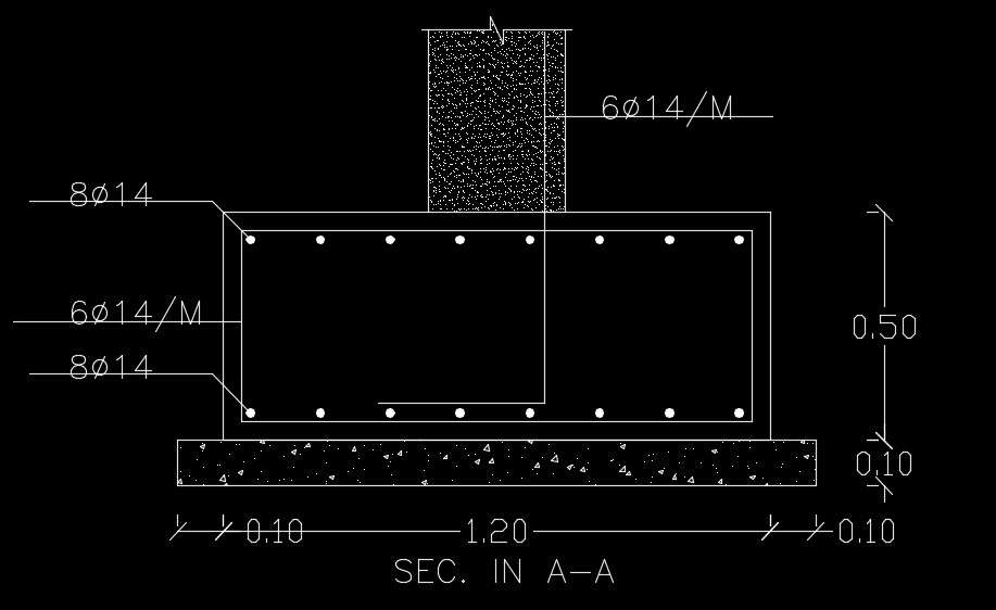 1400mm length of the footing section view 