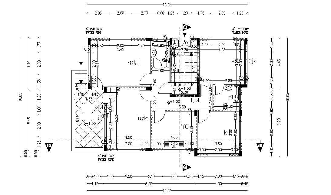 14.45 X 10.65 Meter Working Bungalow Drawing CAD File 